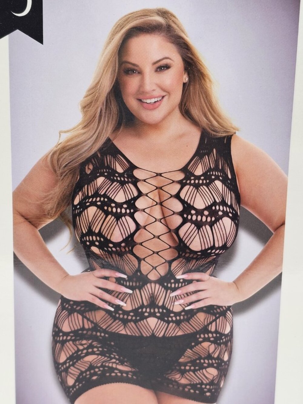 Baci Lingerie Women's Queen Size 14-18 Black Sheer Corset Front Lace Mini Dress